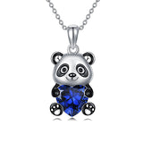 Sterling Silver Heart Birthstone Panda Pendant Necklace