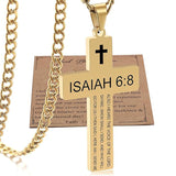 Stainless Steel Bible Verse Cross Necklace for Men with Cuban Chain