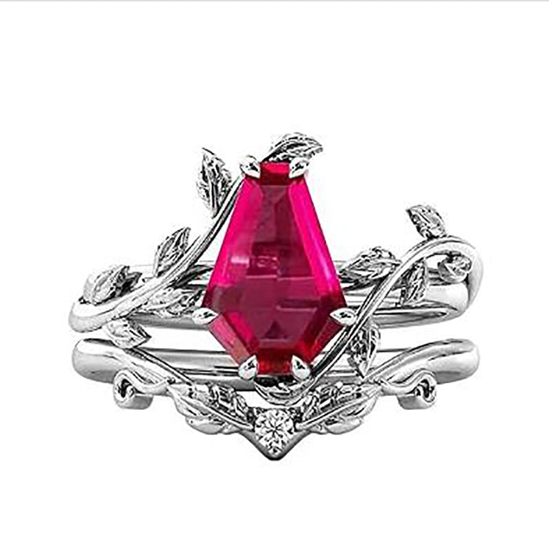 Sterling Silver Coffin Shap Vintage Gemstone Set Engagement Ring