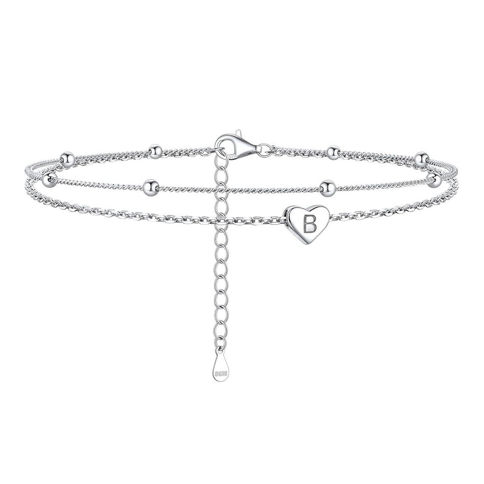 Sterling Silver 26 initials Single Layer Charm Anklet