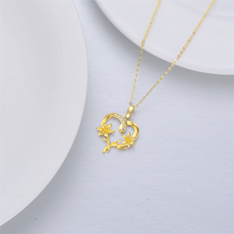 14k Gold Birth Flower Pendant Necklace