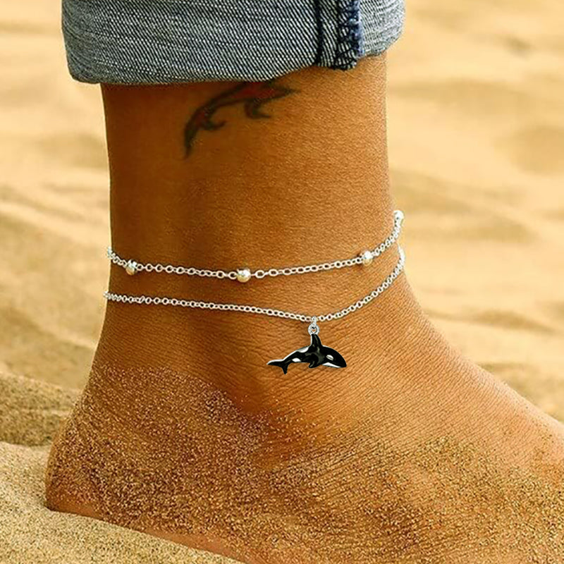 Sterling Silver Personalized Filigree Turtle Orca Whale Single Layer Anklet Bracelet