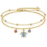 Sterling Silver Personalized Filigree Turtle Orca Whale Single Layer Anklet Bracelet