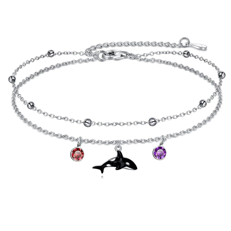 Sterling Silver Personalized Filigree Turtle Orca Whale Single Layer Anklet Bracelet