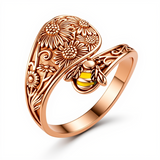 Sterling Silver Personalized Engraved Sunflower Bee Butterfly Adjustable Spoon Ring