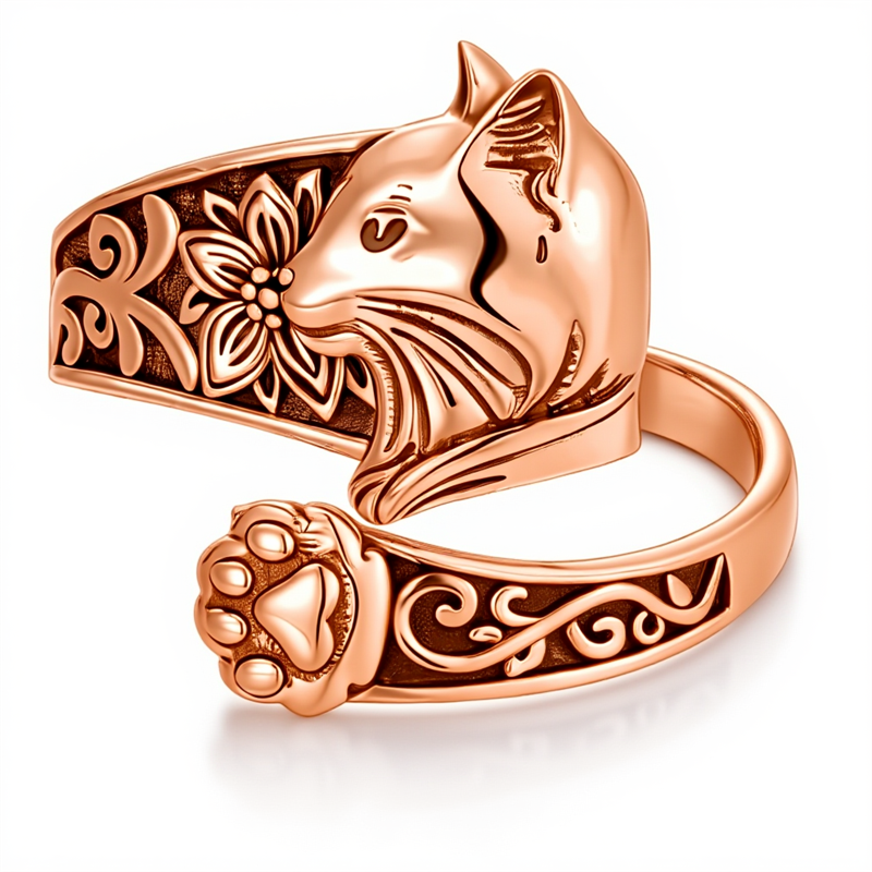 Sterling Silver Cat Adjustable Spoon Ring for Women