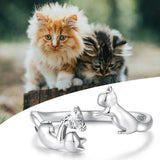 Sterling Silver Cute Cat Adjustable Ring for Women