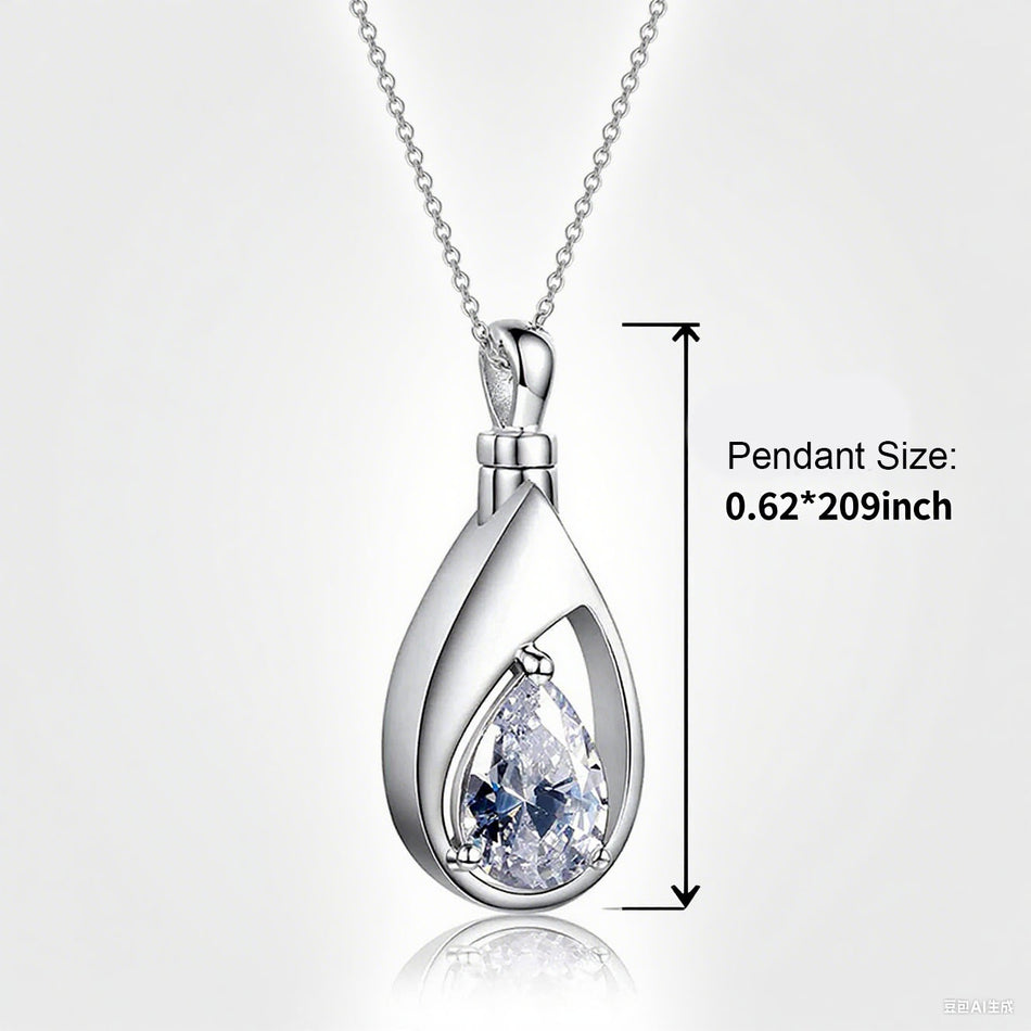 Sterling Silver CZ Tear Dangle Urns Necklace  for Ashes