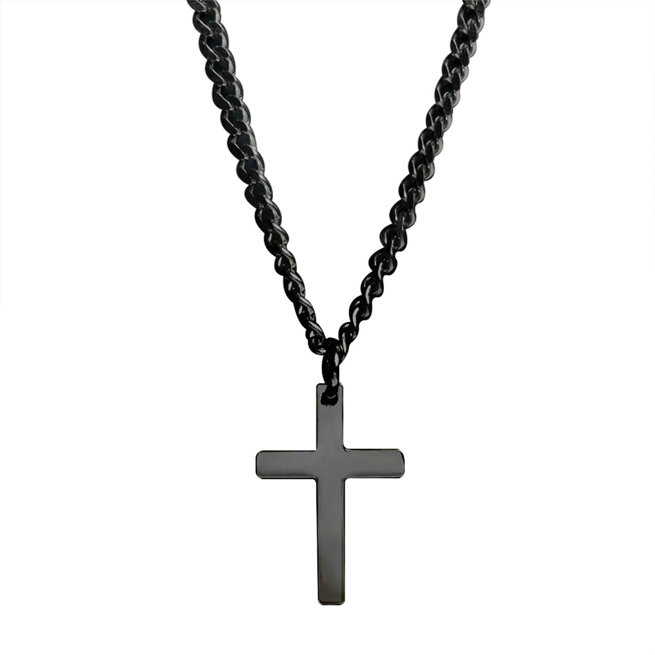 Cross with 3mm Cuban Chain Pendant Necklace for Men