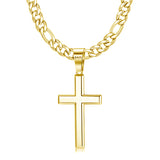 Sterling Silver Cross 5mm Stainless Steel Diamond-Cut Durable Figaro Chain Pendant Necklace