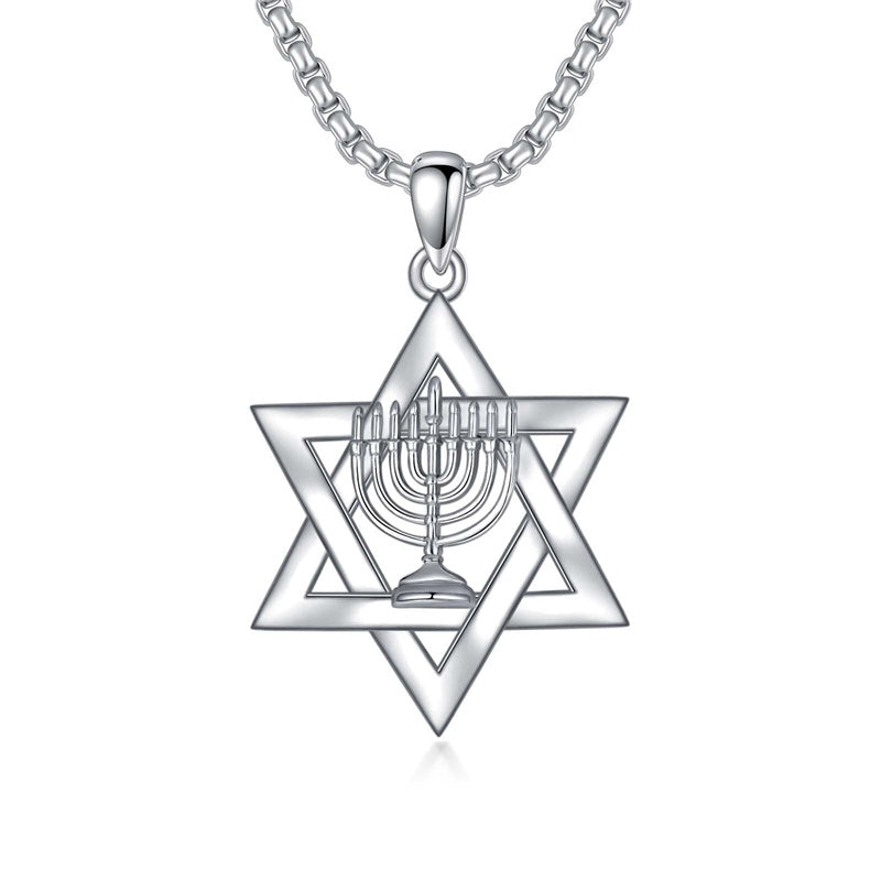 Sterling Silver Star of David Pendant Necklace for Men