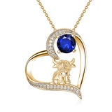14K Gold 12 Months Birthstone Highland Cow Pendant Necklace