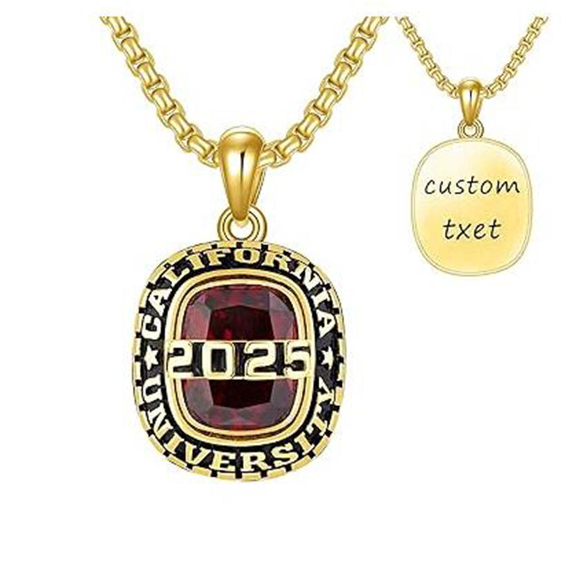 Sterling Silver 2025 Graduation Necklace Customized Text and Birthstone Pendant Necklace
