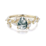 Sterling Silver 10K 14K 18K 2CT Natural Moss Agate Leaf Engagement Wedding Promise Rings Set