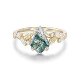 Sterling Silver 10K 14K 18K 2CT Natural Moss Agate Leaf Engagement Wedding Promise Rings Set