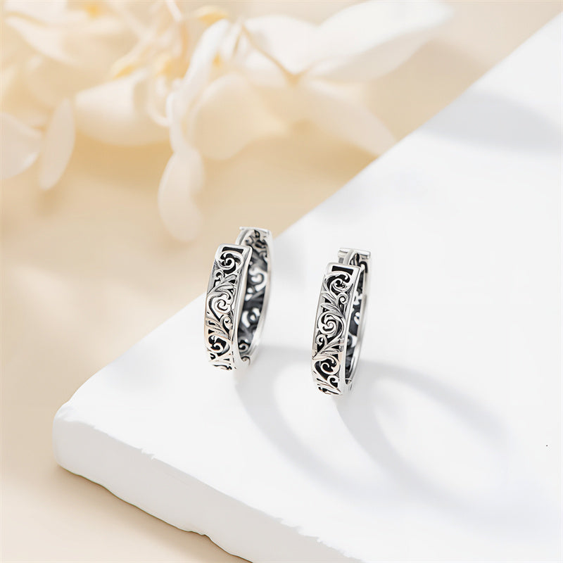 Sterling Silver Vintage Filigree Hoop Earrings