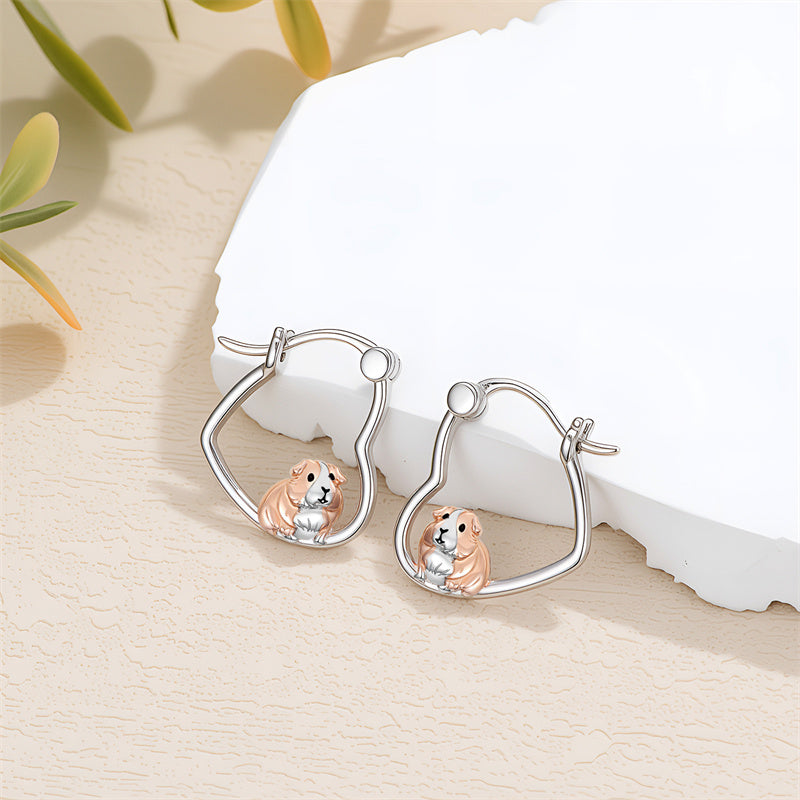 Sterling Silver Guinea Pig Hoop Earrings