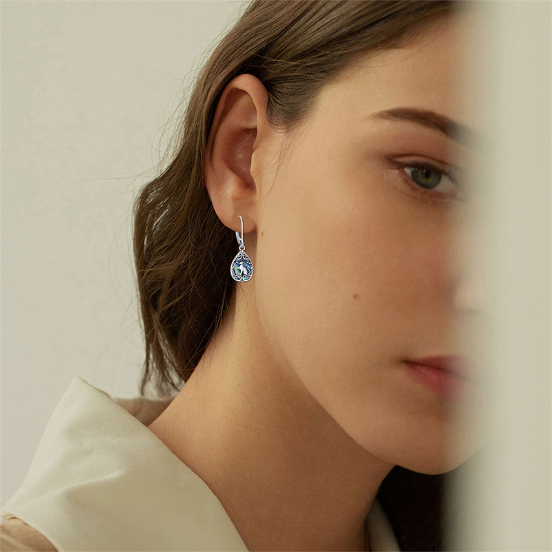 Sterling Silver Abalone Shell Filigree Cat Leverback Earrings 