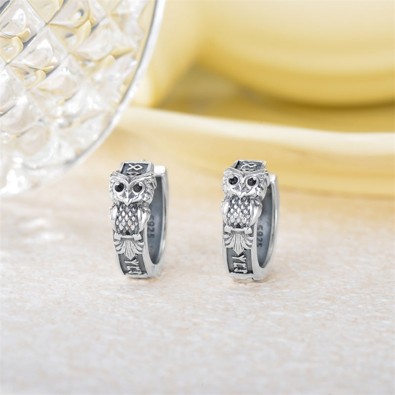Sterling Silver Owl Hoop Earrings