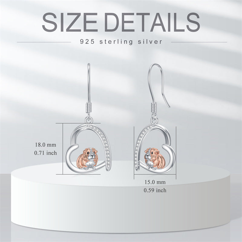 Sterling Silver Guinea Pig Dangle Drop Earrings