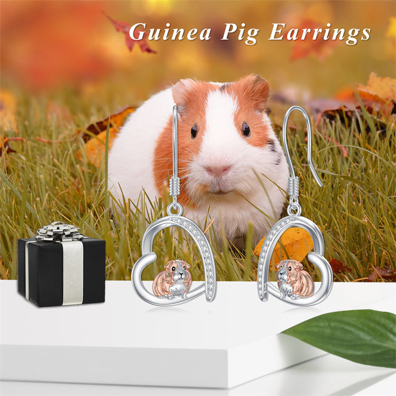 Sterling Silver Guinea Pig Dangle Drop Earrings