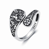 Sterling Silver Hummingbird Flower Adjustable Spoon Ring