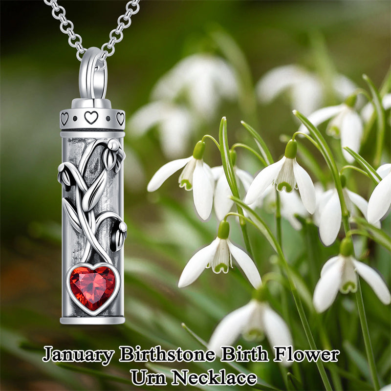 Sterling Silver 12 Birthstone Birth Flower  Urn Necklace for Ashes
