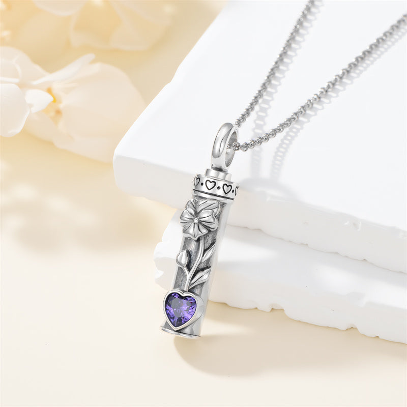 Sterling Silver 12 Birthstone Birth Flower  Urn Necklace for Ashes