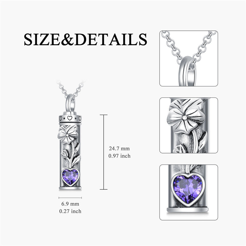 Sterling Silver 12 Birthstone Birth Flower  Urn Necklace for Ashes