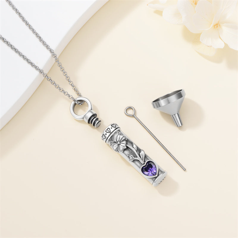 Sterling Silver 12 Birthstone Birth Flower  Urn Necklace for Ashes