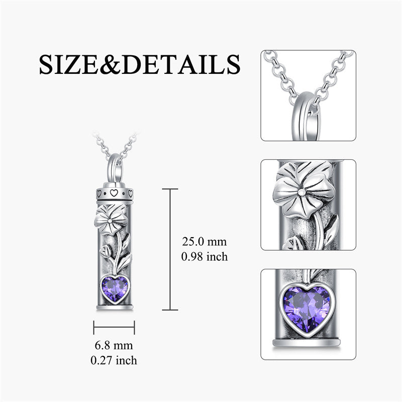 Sterling Silver 12 Birthstone Birth Flower  Urn Necklace for Ashes