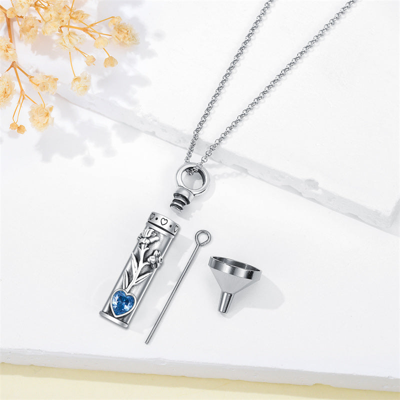 Sterling Silver 12 Birthstone Birth Flower  Urn Necklace for Ashes