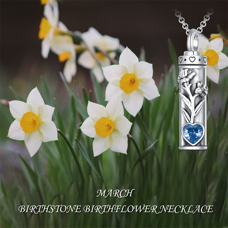 Sterling Silver 12 Birthstone Birth Flower  Urn Necklace for Ashes