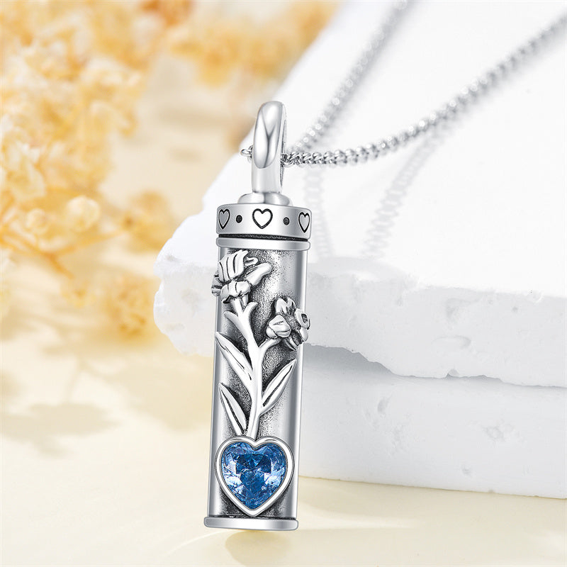 Sterling Silver 12 Birthstone Birth Flower  Urn Necklace for Ashes
