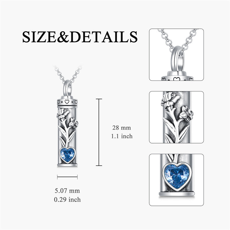 Sterling Silver 12 Birthstone Birth Flower  Urn Necklace for Ashes