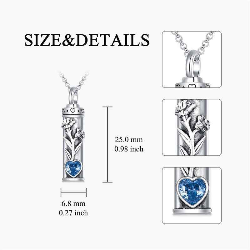 Sterling Silver 12 Birthstone Birth Flower  Urn Necklace for Ashes
