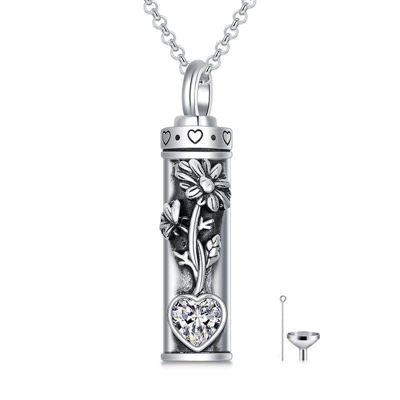 Sterling Silver 12 Birthstone Birth Flower  Urn Necklace for Ashes