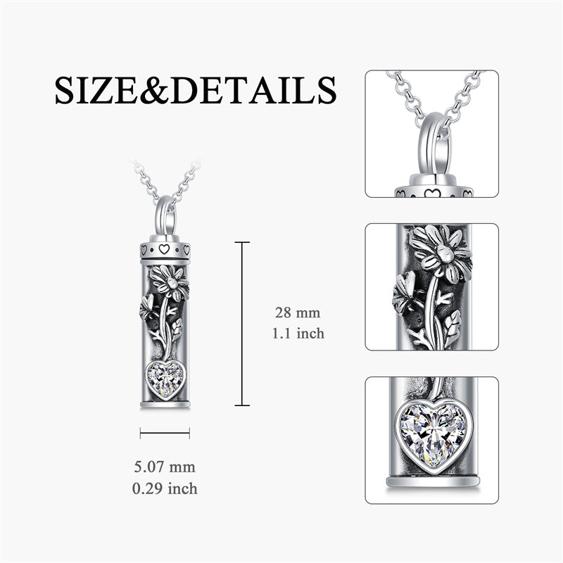 Sterling Silver 12 Birthstone Birth Flower  Urn Necklace for Ashes