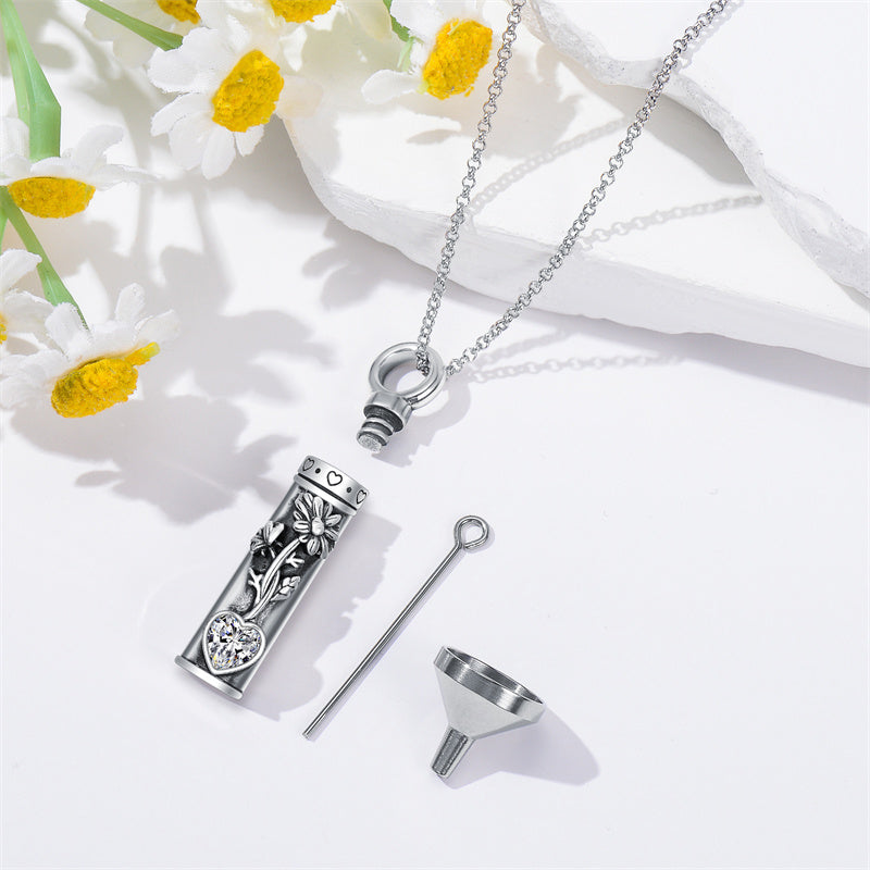 Sterling Silver 12 Birthstone Birth Flower  Urn Necklace for Ashes