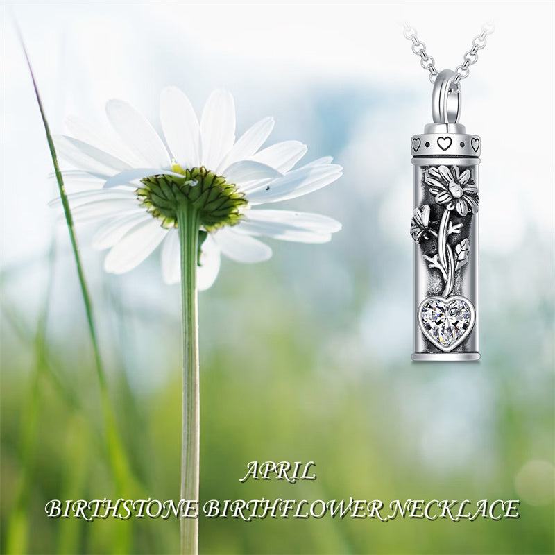 Sterling Silver 12 Birthstone Birth Flower  Urn Necklace for Ashes