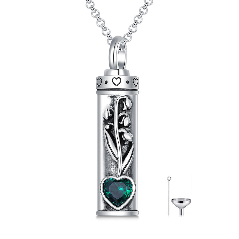 Sterling Silver 12 Birthstone Birth Flower  Urn Necklace for Ashes