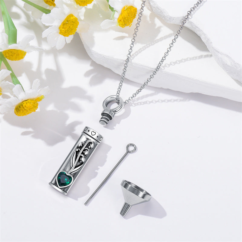 Sterling Silver 12 Birthstone Birth Flower  Urn Necklace for Ashes