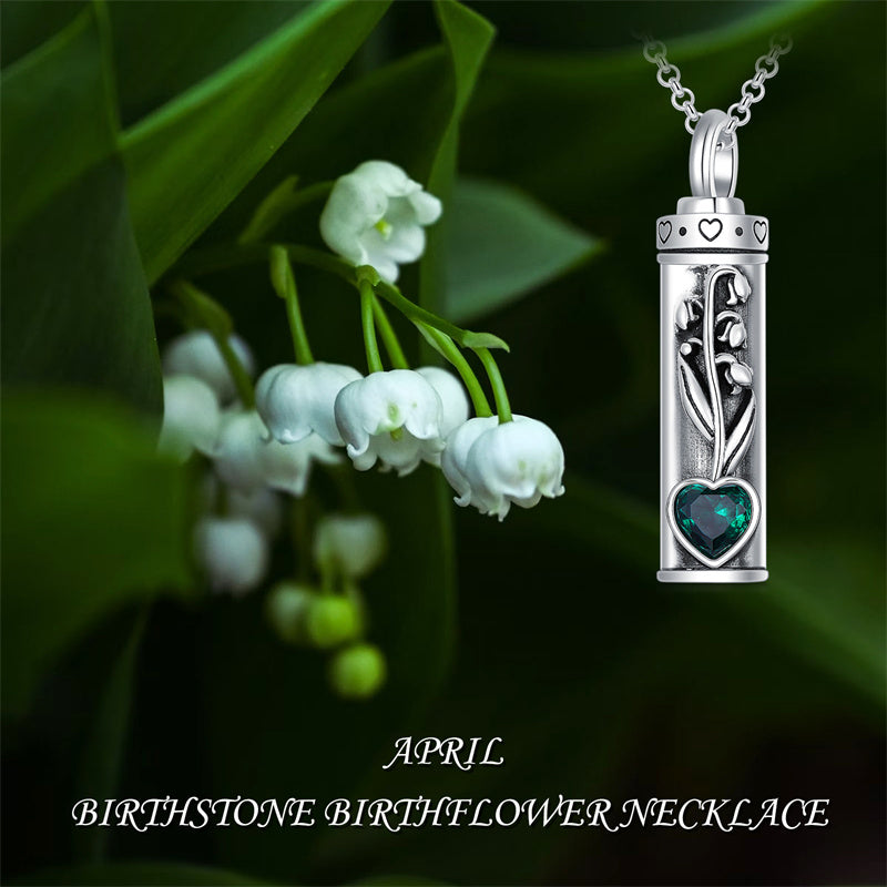 Sterling Silver 12 Birthstone Birth Flower  Urn Necklace for Ashes