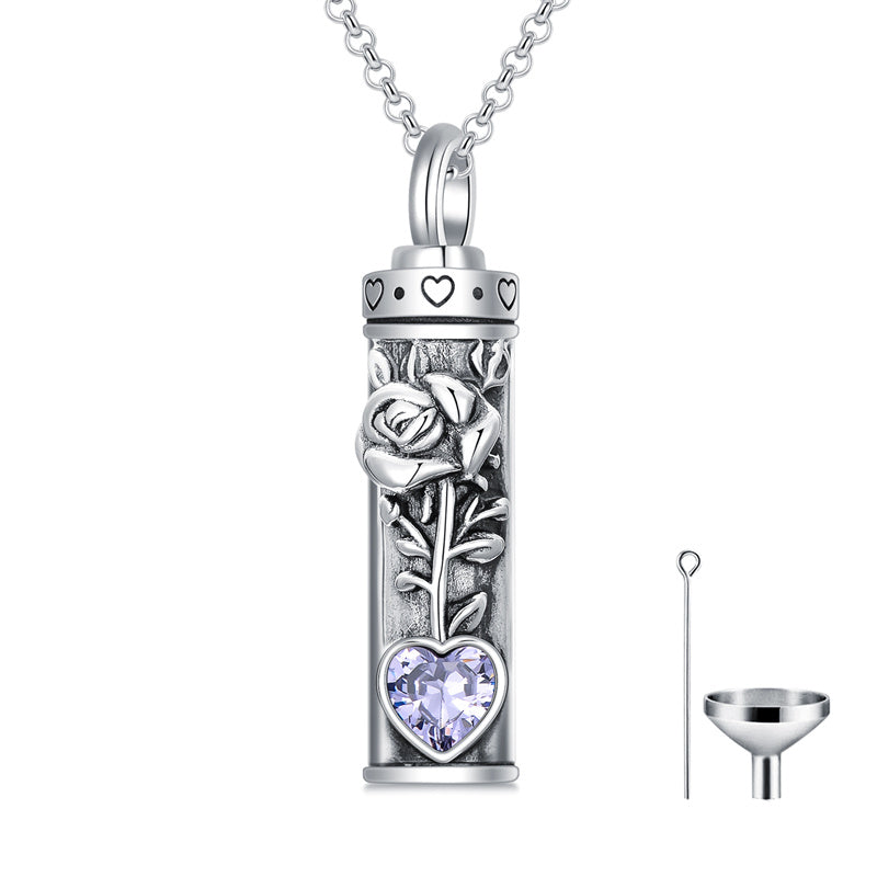 Sterling Silver 12 Birthstone Birth Flower  Urn Necklace for Ashes