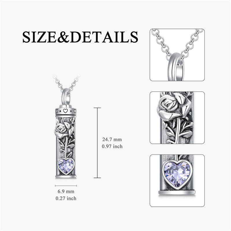 Sterling Silver 12 Birthstone Birth Flower  Urn Necklace for Ashes