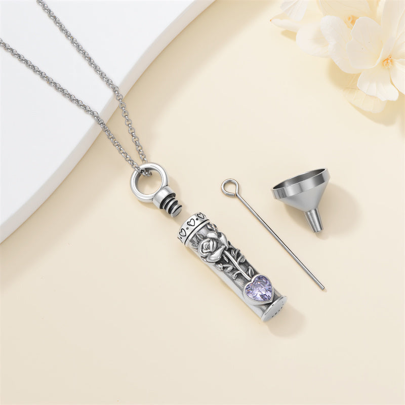 Sterling Silver 12 Birthstone Birth Flower  Urn Necklace for Ashes