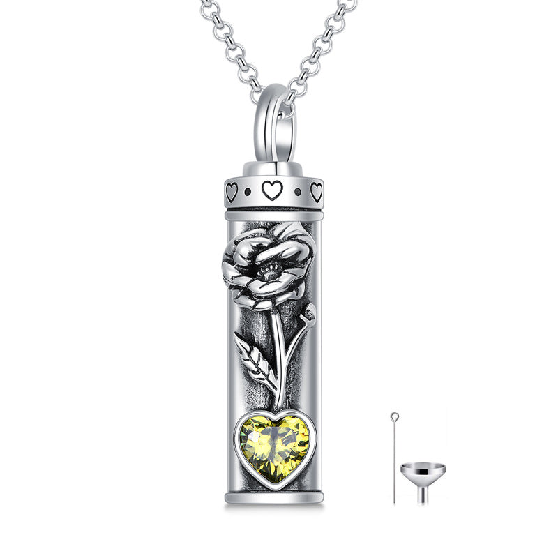 Sterling Silver 12 Birthstone Birth Flower  Urn Necklace for Ashes