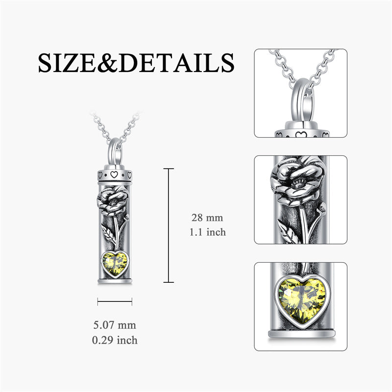 Sterling Silver 12 Birthstone Birth Flower  Urn Necklace for Ashes