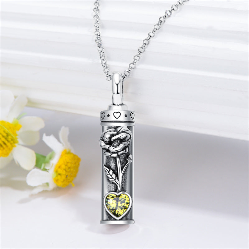 Sterling Silver 12 Birthstone Birth Flower  Urn Necklace for Ashes