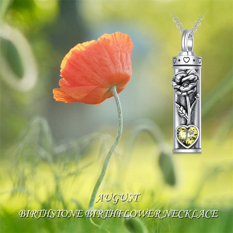 Sterling Silver 12 Birthstone Birth Flower  Urn Necklace for Ashes